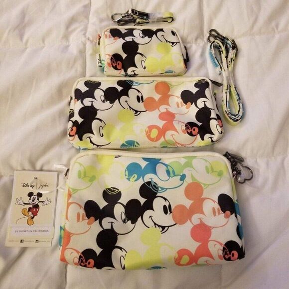 JuJuBe Disney Be Set Mickey Mouse Pop Art 3 Zip Bag Pouch 2 Straps Green Black - Picture 7 of 7